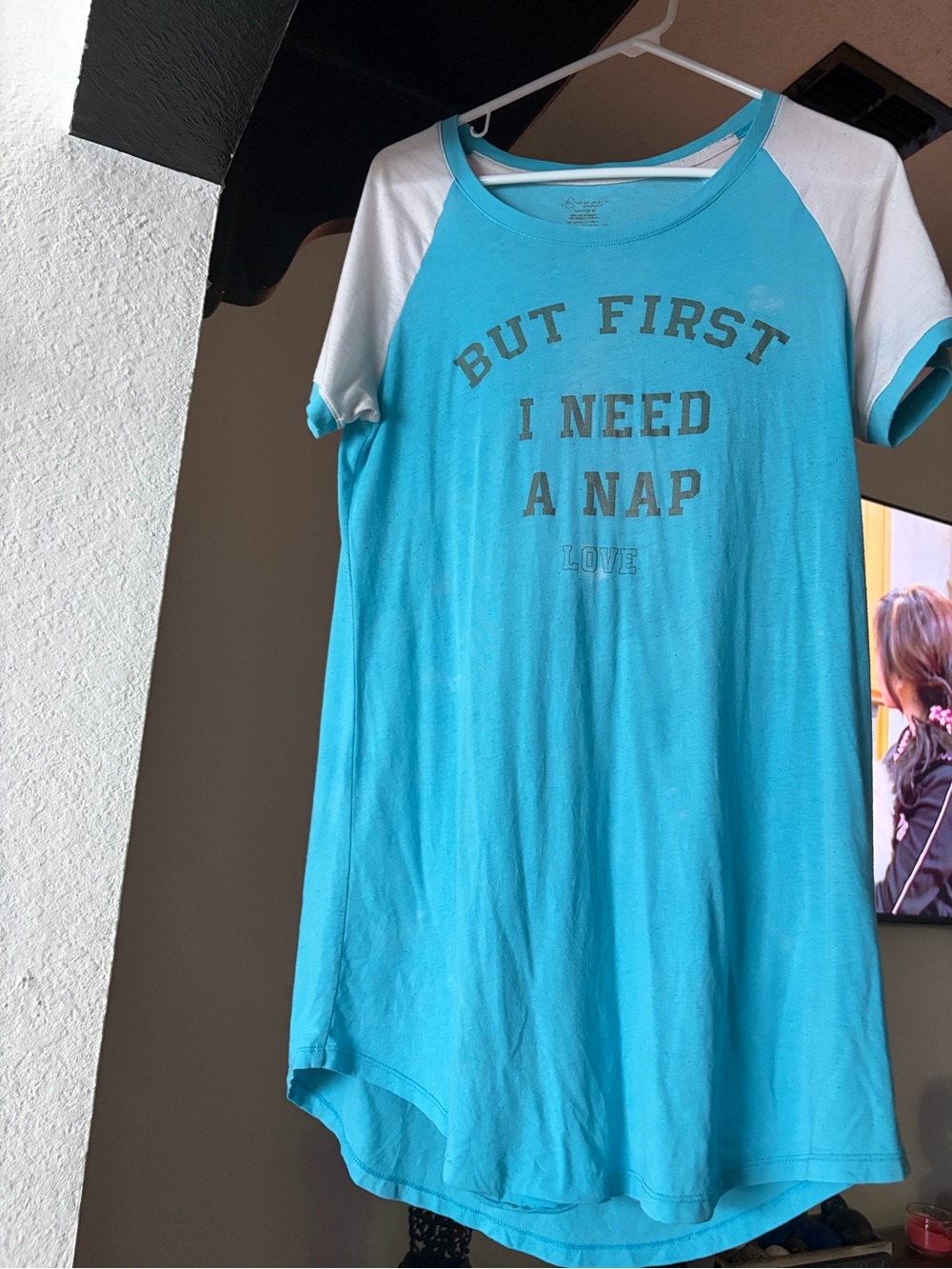 Love Turquoise & White Raglan 'But First I Need A Nap' Sleep Shirt